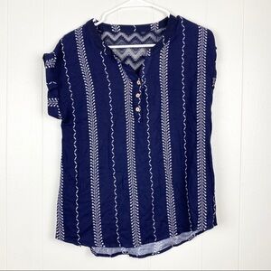 Moon & Sky | Navy Blue and White Short Sleeve Top